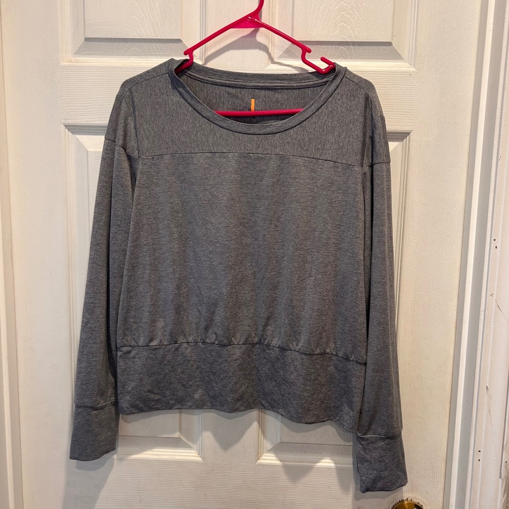 Lucy Gray Striped Long Sleeve‎ Workout Top Women's Size Large Gorpcore Yoga